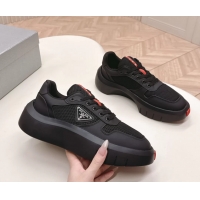 Discount Prada Americas Cup Re Nylon and Biker Fabric Sneakers 6050802 Black