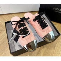Best Price Prada Collapse Suede Leather and Re Nylon Open Back Sneakers with Metal Toecap 6050803 Pink
