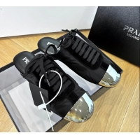 Best Product Prada Collapse Black Suede Leather and Re Nylon Open Back Sneakers with Metal Toecap 6050803 Black