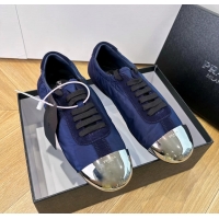 Affordable Price Prada Collapse Blue Suede Leather and Re Nylon Low Tops Sneakers with Metal Toecap 6050804 Blue