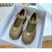 Duplicate Prada Khaki Green Suede Leather Monolith Mary Janes Platform Shoes 6050807 Green
