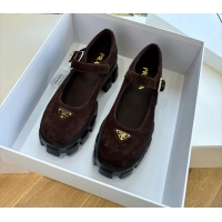 Super Quality Prada Burgundy Suede Leather Monolith Mary Janes Platform Shoes 6050807 Burgundy