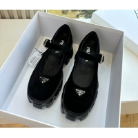Duplicate Prada Black Suede Leather Monolith Mary Janes Platform Shoes 6050807 Black