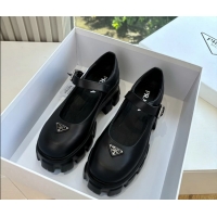 Duplicate Prada Black Calfskin Leather Monolith Mary Janes Platform Shoes 6050808 Black