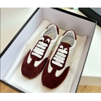 Low Cost Prada Nappa Leather and Suede Sneakers White Burgundy 6050809
