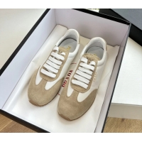 Low Price Prada Nappa Leather and Suede Sneakers 6050801 White Beige