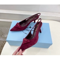 Durable Prada Triangle Logo Burgundy Suede Leather Slingback Pumps 75MM 6050802