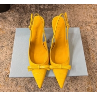 Best Price Prada Yellow Crocodile Embossed Leather Bow Slingback Pumps 75MM 6050802