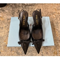Good Quality Prada Black Crocodile Embossed Leather Bow Slingback Pumps 75MM 6050803