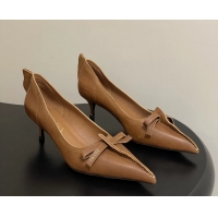Grade Quality Prada Brown Antiqued Leather Exposed Seam Kitten Heel Pumps 55MM 6050804 Brown