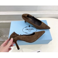 Purchase Style Prada Khaki Green Suede Leather Pumps 70MM 6050805 Khaki Green