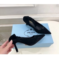 Shop Duplicate Prada Khaki Green Suede Leather Pumps 70MM 6050805 Black