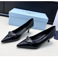 Top Grade Prada Triangle Logo Plaque Leather Pumps Black 55MM 6050806 Black