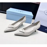 Durable Prada Triangle Logo Plaque Leather Pumps 55MM 6050806 Off White
