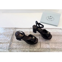 Reasonable Price Prada Triangle Logo Black Suede Leather Platform Sandals 6050807 Black