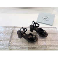 Affordable Price Prada Triangle Logo Black Patent Leather Platform Sandals 6050807 Black