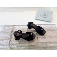 Design Cheap Prada Triangle Logo Black Suede Leather Platform Sandals 6050807 Black