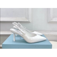 Top Quality Prada White Patent Leather Slingback Pumps 75MM 6050808 White