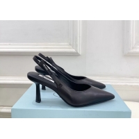 Best Price Prada Black Calfskin Leather Slingback Pumps 75MM 6050808 Black