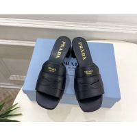 Best Price Prada Black Leather Heeled Slides Sandals 45MM 6050809
