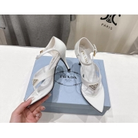 Super Quality Prada Triangle Logo White Patent Leather High Heeled Sandals 85MM 6050811 Black