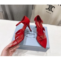 Top Quality Prada Triangle Logo Red Patent Leather High Heeled Sandals 85MM 6050811 Red