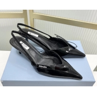 Good Quality Prada Black Patent Leather Slingback Pumps 50MM 6050812 Black