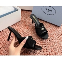 Low Cost Prada Triangle Logo Mesh Heeled Slides Sandals 6050814 Black