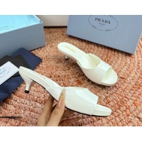 Luxurious Prada Patent Leather Kitten Heel Slides Sandals 6050815 White