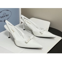Classic Practical Prada Bowknot White Patent Leather Slingback Pumps 75MM 6050816 White