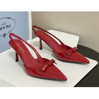 Duplicate Prada Bowknot Red Patent Leather Slingback Pumps 75MM 6050816 Red 