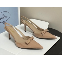 Low Price Prada Bowknot Beige Patent Leather Slingback Pumps 75MM 6051001 Beige