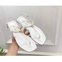 Durable Prada White Patent Leather Flat Thong Sandals 6051002 White