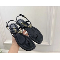 Youthful Prada Black Patent Leather Flat Thong Sandals 6051002 Black