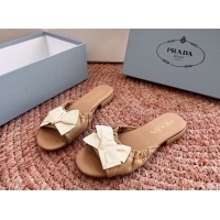 Good Quality Prada Bow Brown Leather Flat Slides Sandals 6051003 Brown