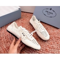 Luxurious Prada Crochet Knit Ballet Flat Sneakers 6051005 White