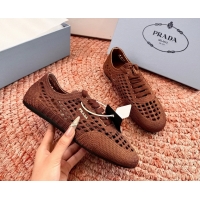 Feminine Prada Crochet Knit Ballet Flat Sneakers 6051005 Brown