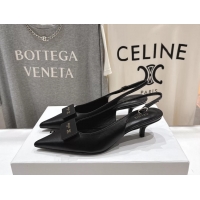 Cheap Price Celine Signature Slingback Pumps with Label Black Calfskin Leather 45MM 6051101 Black