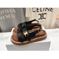Big Discount Celine Tippi Triomphe Slingback Sandals Black Calfskin Leather 6051102 Black