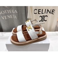 Best Product Celine Lympia Triomphe Slingback Sandals White Calfskin Leather 6051103 White