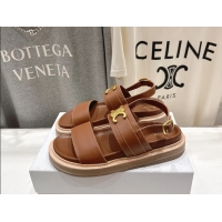 Luxurious Celine Lympia Triomphe Slingback Sandals Brown Calfskin Leather 6051103 Brown