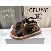 Good Looking Celine Lympia Triomphe Slingback Sandals Black Calfskin Leather 6051103 Black