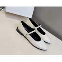 Shop Duplicate Celine City Mary Janes Ballet Flat Shoes White Glossy Calfskin Leather 6051105