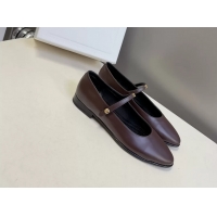 Duplicate Celine City Mary Janes Ballet Flat Shoes Burgundy Glossy Calfskin Leather 6051105 Burgundy