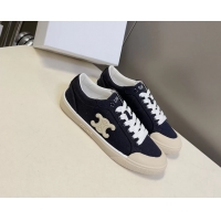 Grade Celine Alan Triomphe Sneakers Shoes Navy Blue Canvas 6051106 Navy Blue