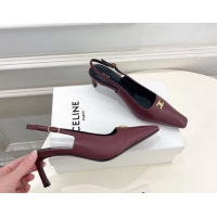 Discount Fashion Celine Alma Triomphe Slingback Pumps Burgundy Calfskin Leather 60MM 6051107 Burgundy