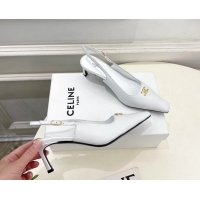 Discount Celine Alma Triomphe Slingback Pumps White Calfskin Leather 60MM 6051107 White