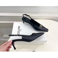Durable Celine Alma Triomphe Slingback Pumps Black Calfskin Leather 60MM 6051107 Black