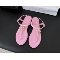 Lowest Cost Chanel CC Logo Pink Leather Thong Flat Sandals Shoes 6051203