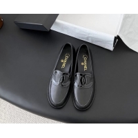 Top Grade Chanel CC Logo Black Calfskin Leather Flat Loafers Shoes 6051206